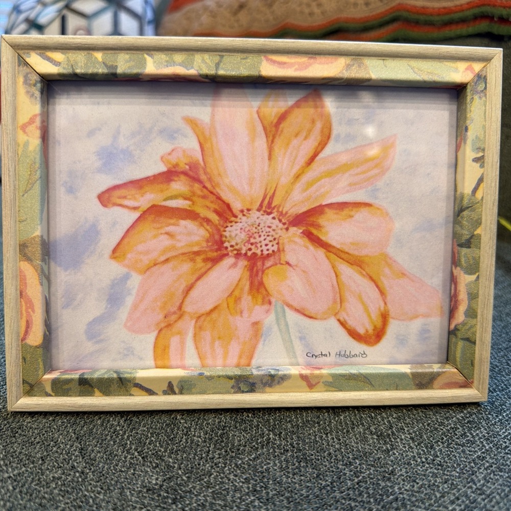 Crystal Hubbard Floral Framed Print Pink Orange Flower Cottagecore Wall Art 8x6
